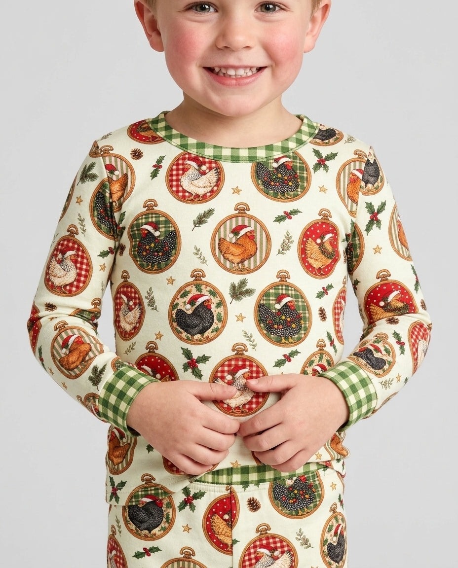 Chicken Merry Clucking Christmas Bamboo Two Piece Long Sleeve Pajama Set