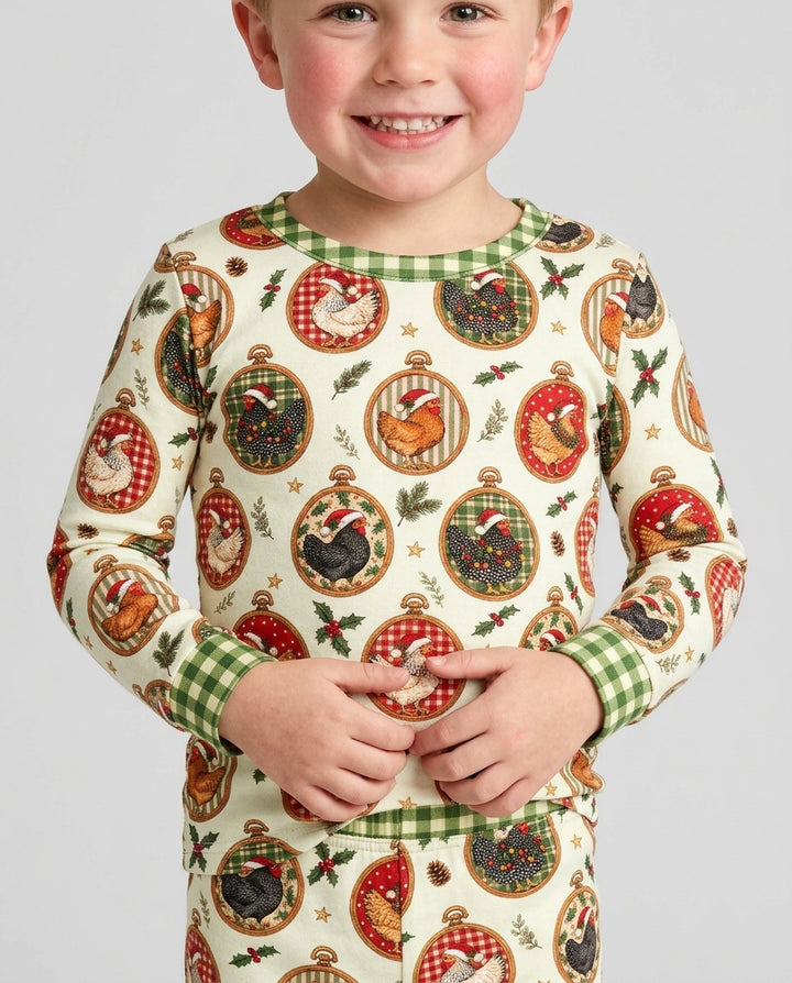 Chicken Merry Clucking Christmas Bamboo Two Piece Long Sleeve Pajama Set