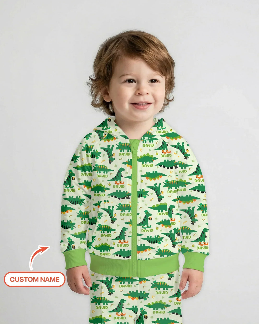 St. Patrick's Day Dinosaurier Benutzerdefinierter Bambus-Kapuzenpullover mit Reißverschluss