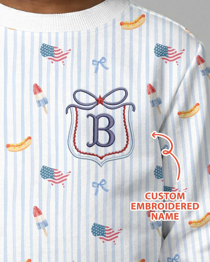 Personalisiertes, besticktes Bambus-Rundhals-Sweatshirt zum 4. Juli