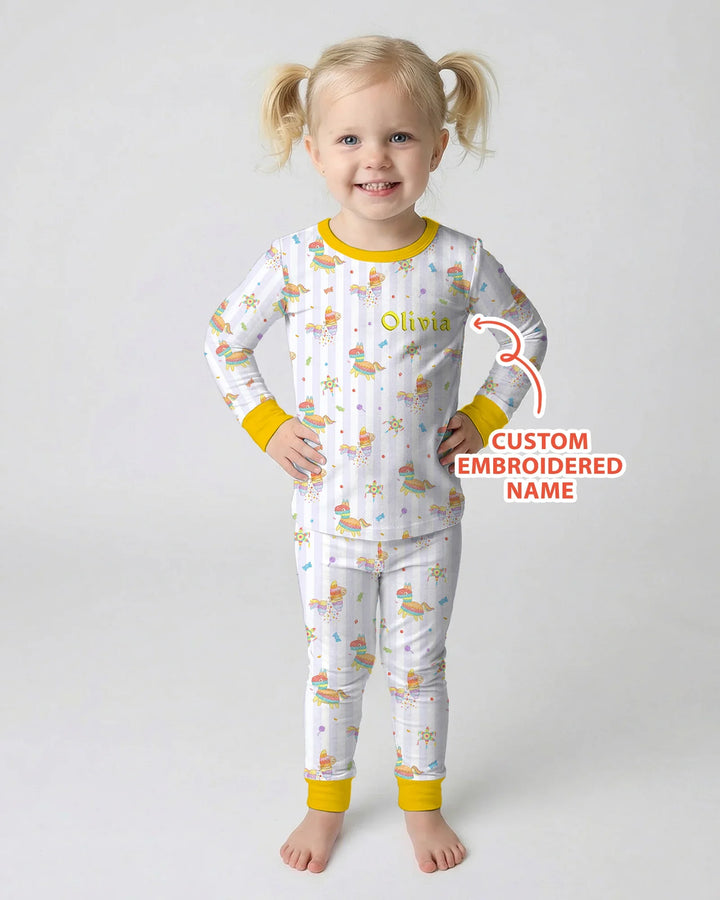Personalized Embroidered Name Cinco De Mayo Bamboo Two Piece Long Sleeve Pajama Set