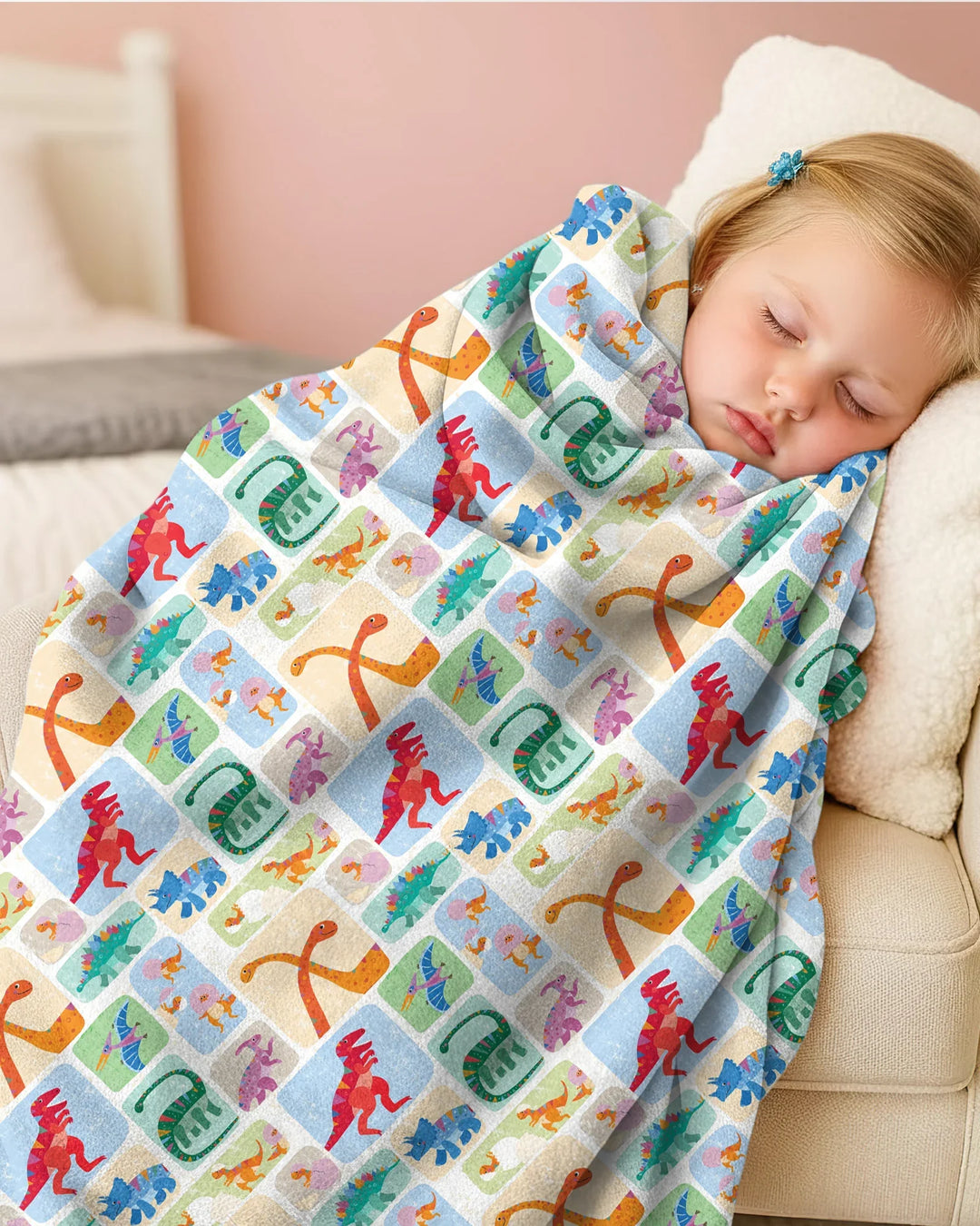 Rainbow Dino Friends Family Matching Bamboo Blanket