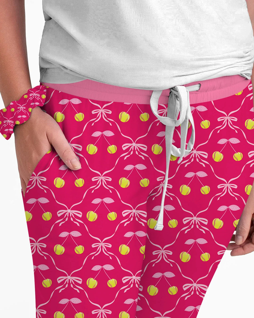 Kirsch-Baseball-Softball-Mama-und-Mädchen-passendes-Bambus-Damen-Pyjama-Set