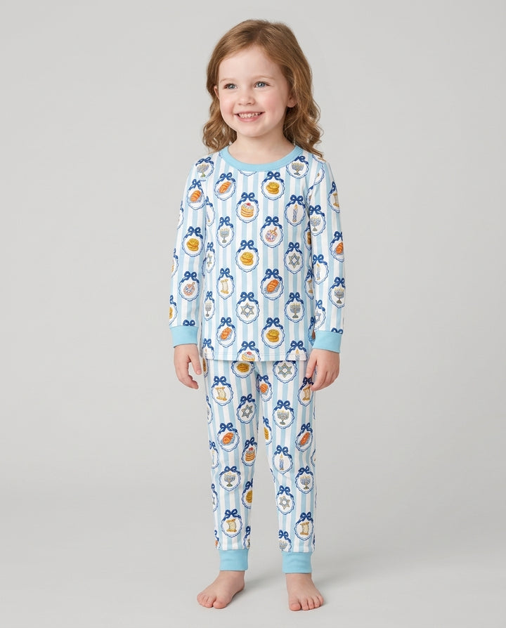 Hanukkah Bows & Blessings Mommy & Me Matching Bamboo Two Piece Long Sleeve Pajama Set