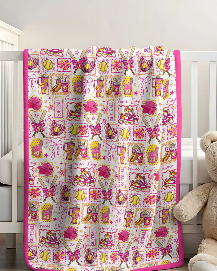 Pink Softball Game Day Bamboo Blanket