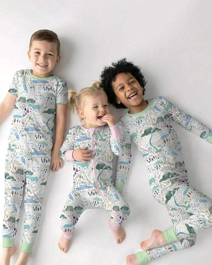 Whimsical Psalms 23 Map Bamboo Two Piece Short Sleeve Pajama Set
