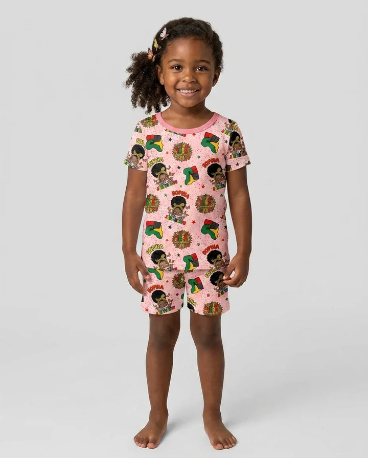 Custom Name Little Miss Juneteenth Bamboo Two Piece Short Sleeve Shorts Pajama Set