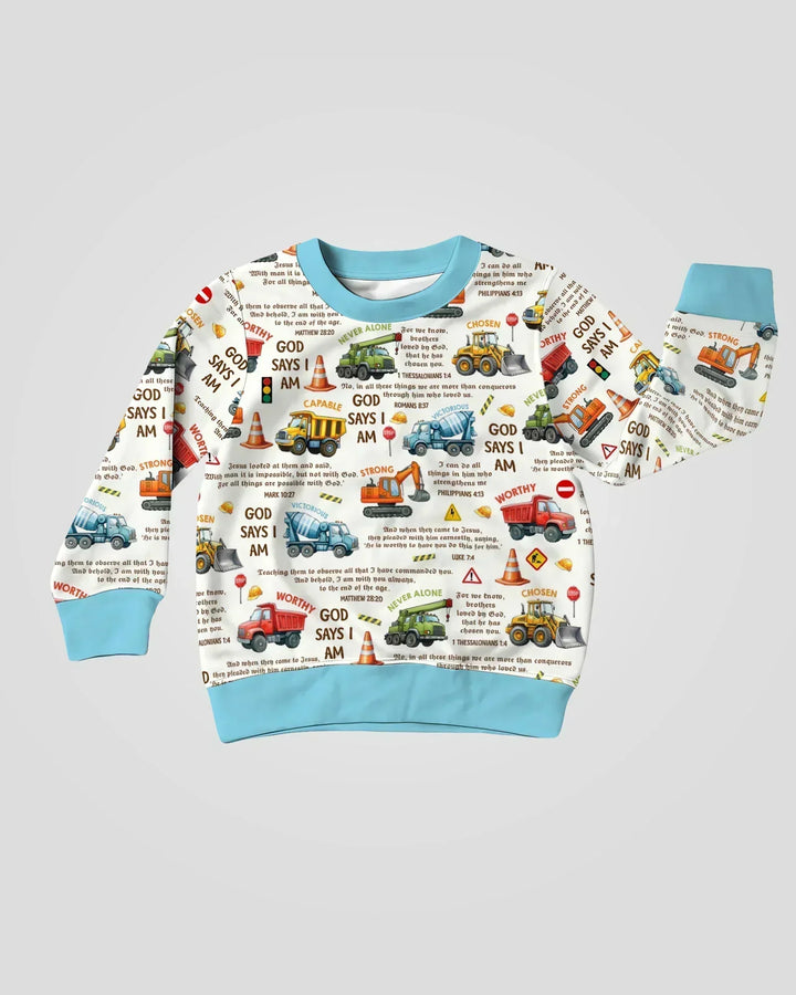 Bible Verse Construction Trucks Bamboo Crewneck Sweatshirt