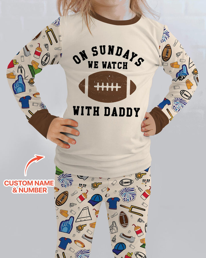 On Sundays We Watch Football With Daddy Family Matching Bamboo Two Piece Long Sleeve Pajama Set