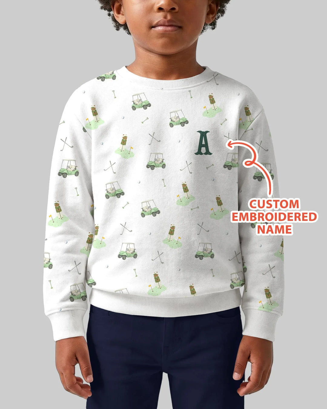 Personalisiertes besticktes Namensmonogramm Buchstabe Golf Bambus Rundhals-Sweatshirt