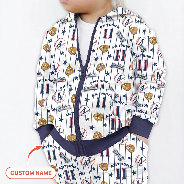 Personalisierter Baseball Time Bambus-Kapuzenpullover mit Reißverschluss