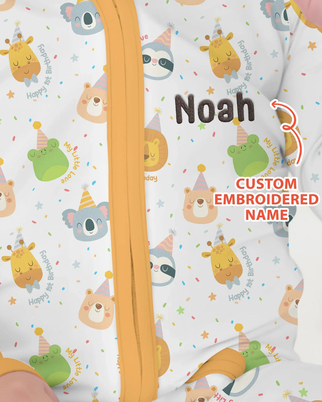 1st Birthday Personalized Embroidered Baby Bamboo Convertible Zippy