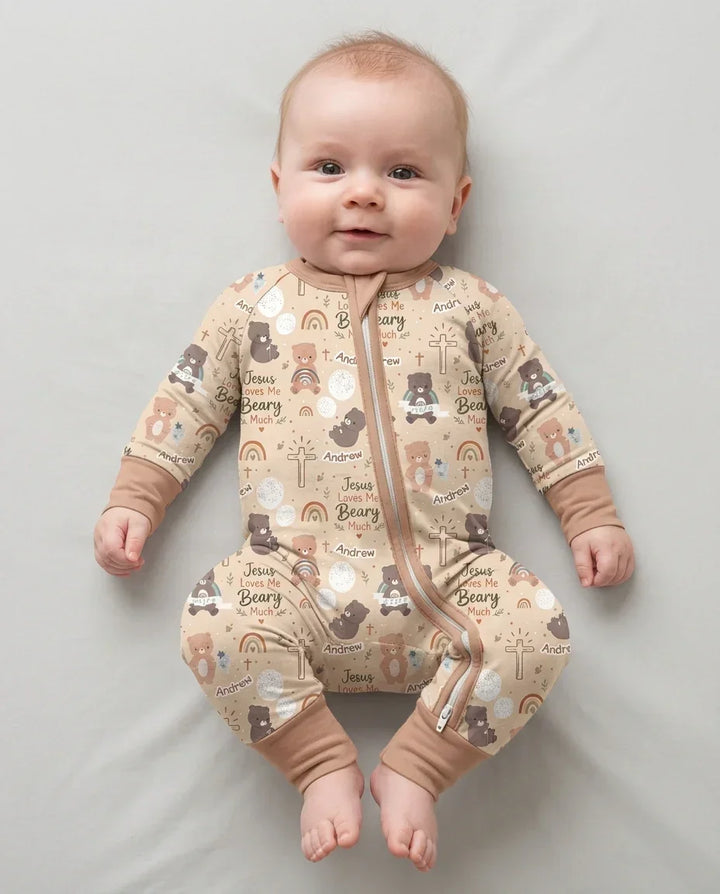Custom Name Jesus Loves Me Beary Much Bamboo Convertible Zippy