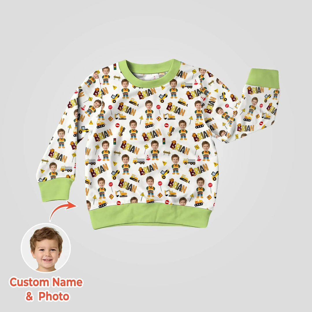 Custom Photo Doodle Little Builder Bamboo Crewneck Sweatshirt