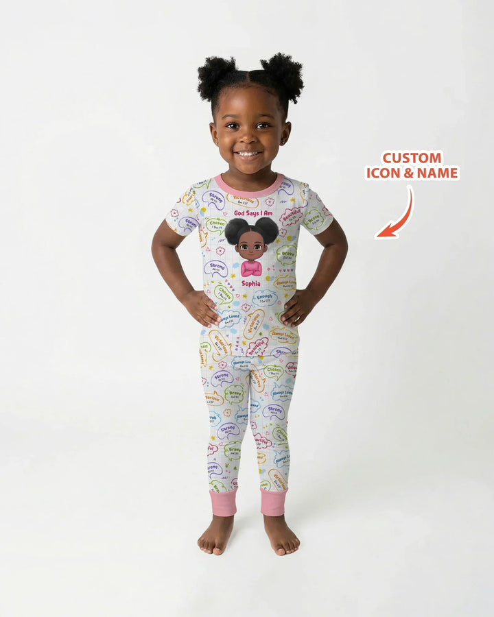 Personalized God Says I Am- Baby Girl Bamboo Two Piece Short Sleeve Pajama Set