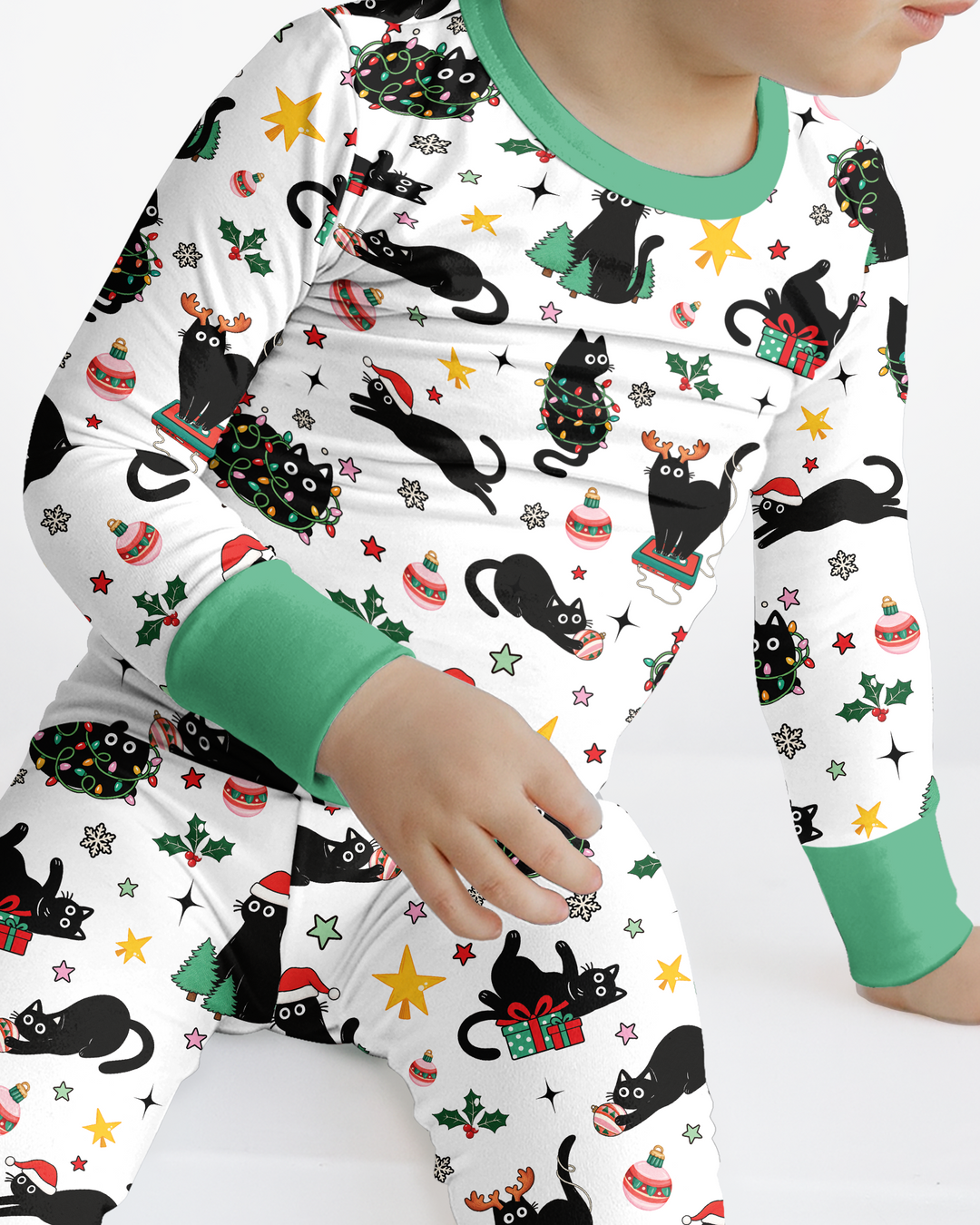 Christmas Black Cats Bamboo Two Piece Long Sleeve Pajama Set