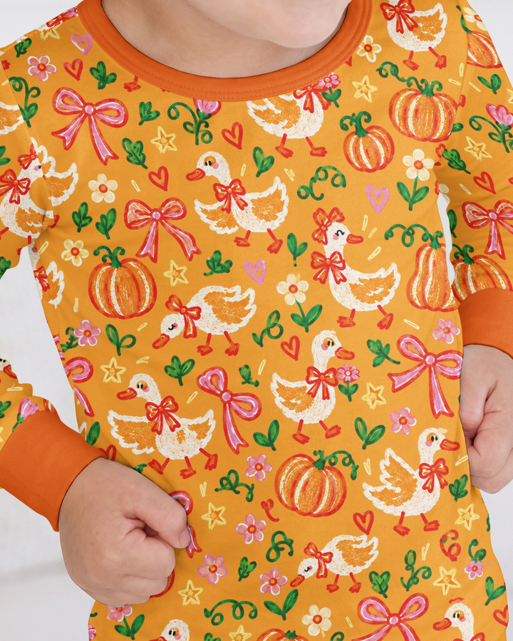 Cute Duck Pumpkin Fall Bamboo Two Piece Long Sleeve Pajama Set