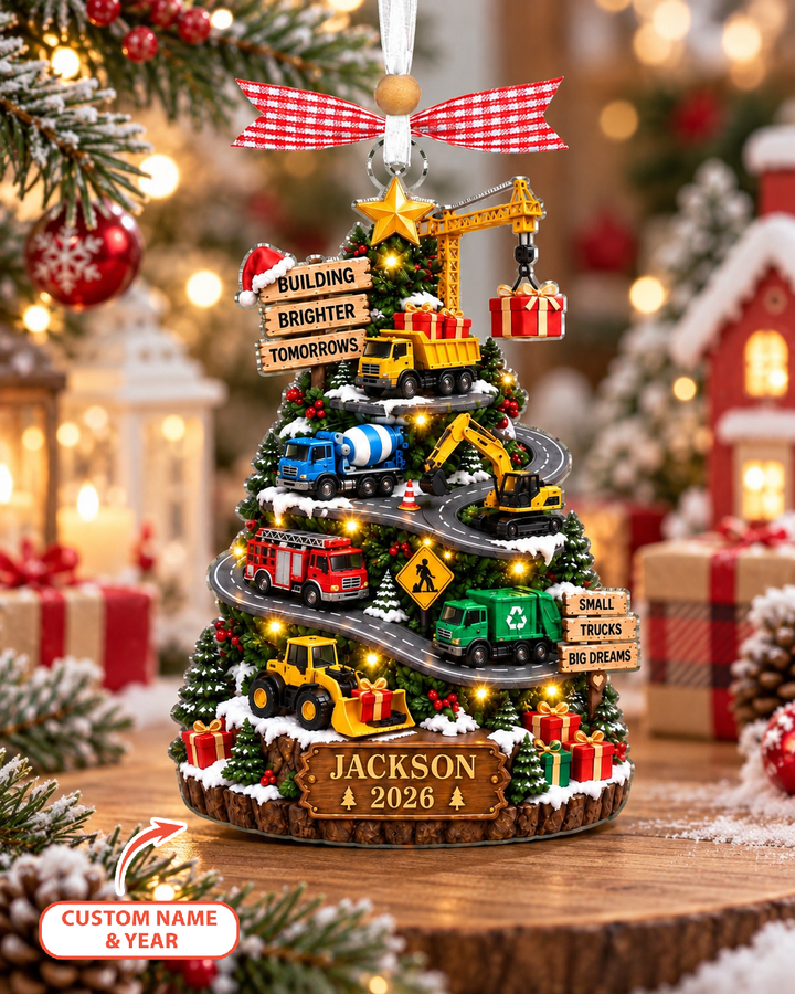 Custom Construction Truck Christmas Acrylic Ornament