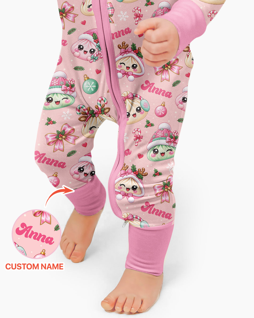 Custom Name Kawaii Christmas Dumpling Bamboo Convertible Zippy