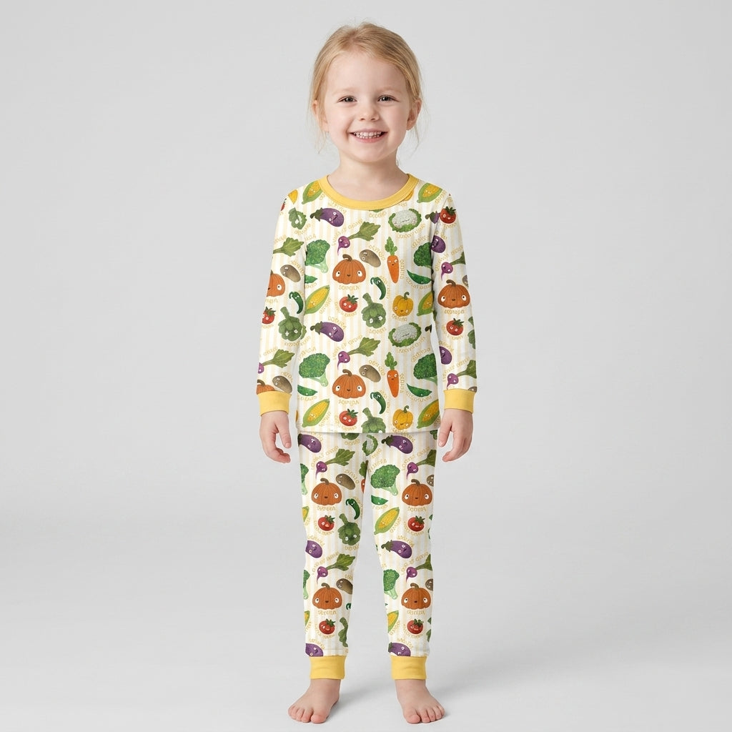 Zweiteiliges Langarm-Pyjama-Set mit Sommerfrüchten