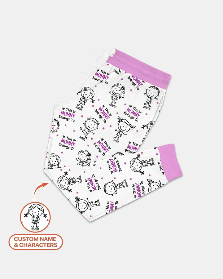 Personalisierter Name „Diese Mama gehört zu“ Doodle Bambus Damen Pyjama-Set