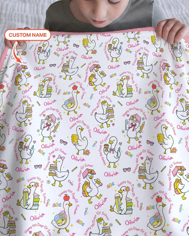 Custom Name Goose Happy 100 Days Of School Bamboo Blanket