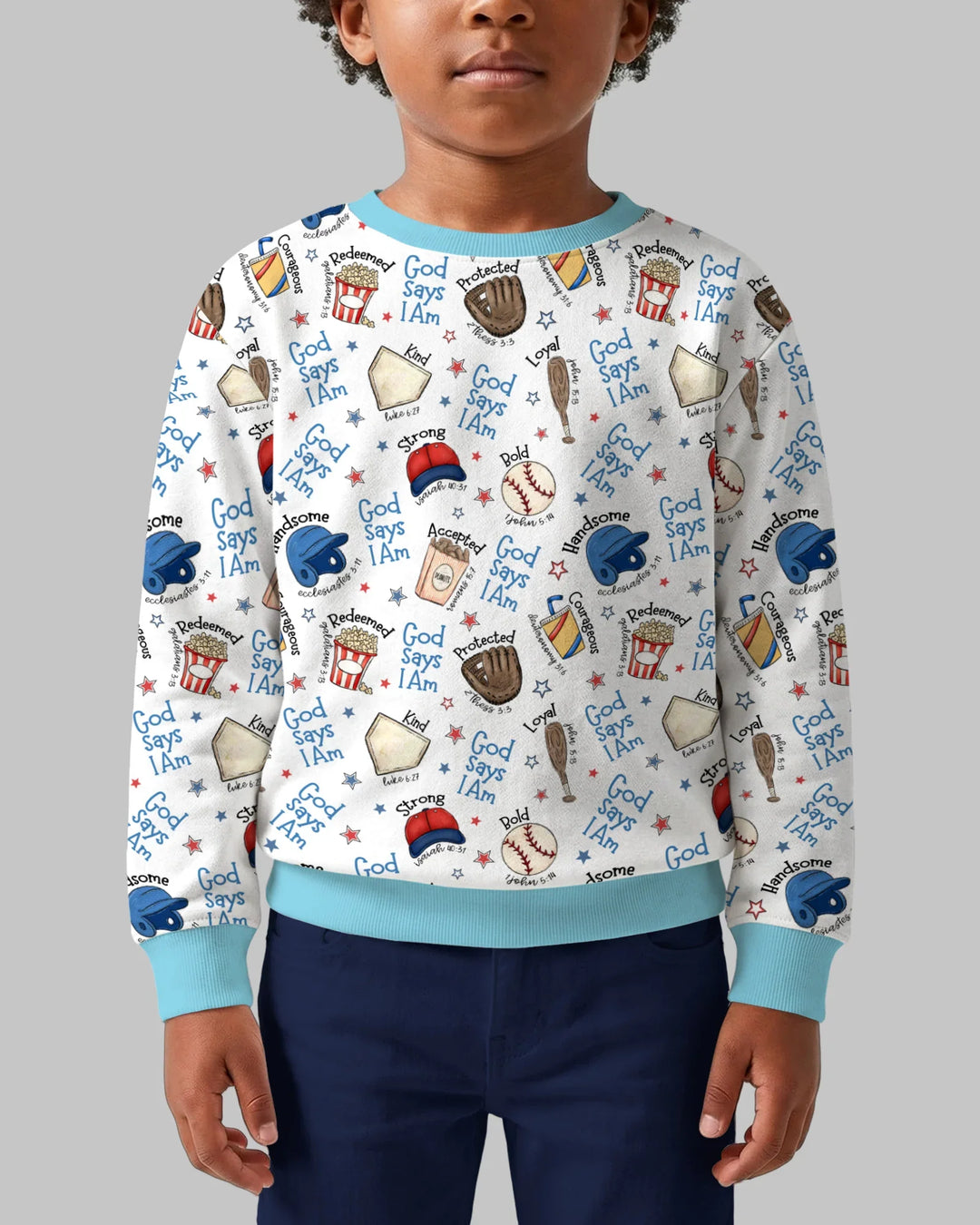 Baseball-Sweatshirt mit Rundhalsausschnitt aus Bambus und christlichem Motiv