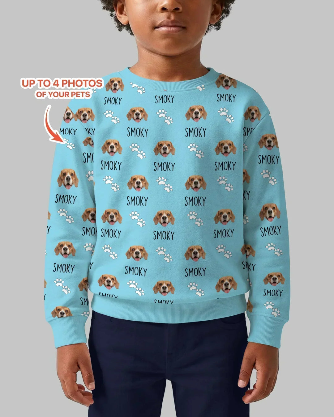 Personalisiertes Sweatshirt aus Bambus mit Namen und Haustierfotos