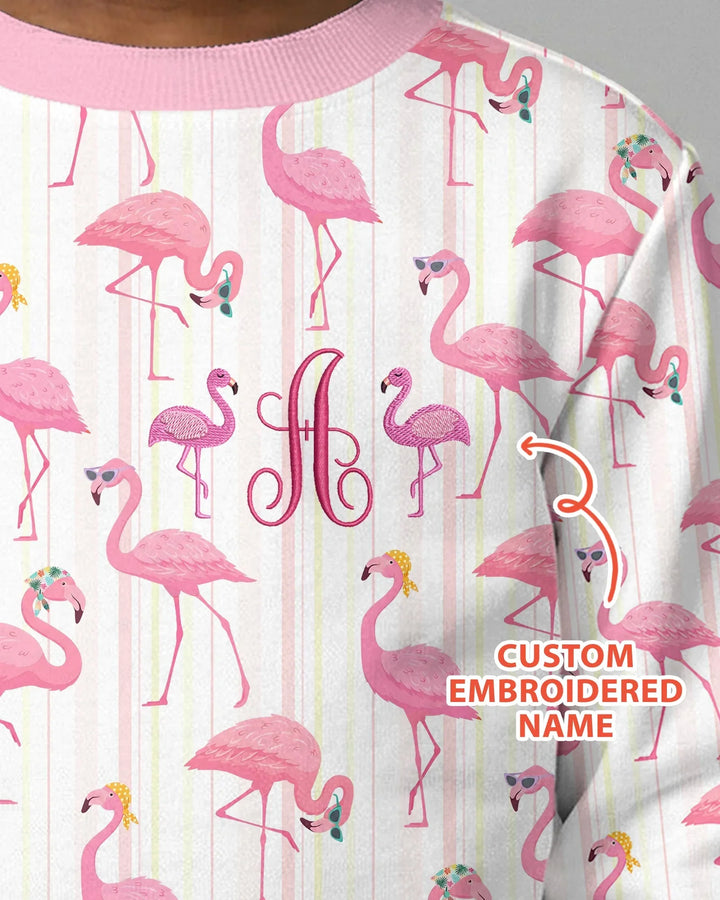 Besticktes Flamingo Bambus Crewneck Sweatshirt mit Wunschnamen