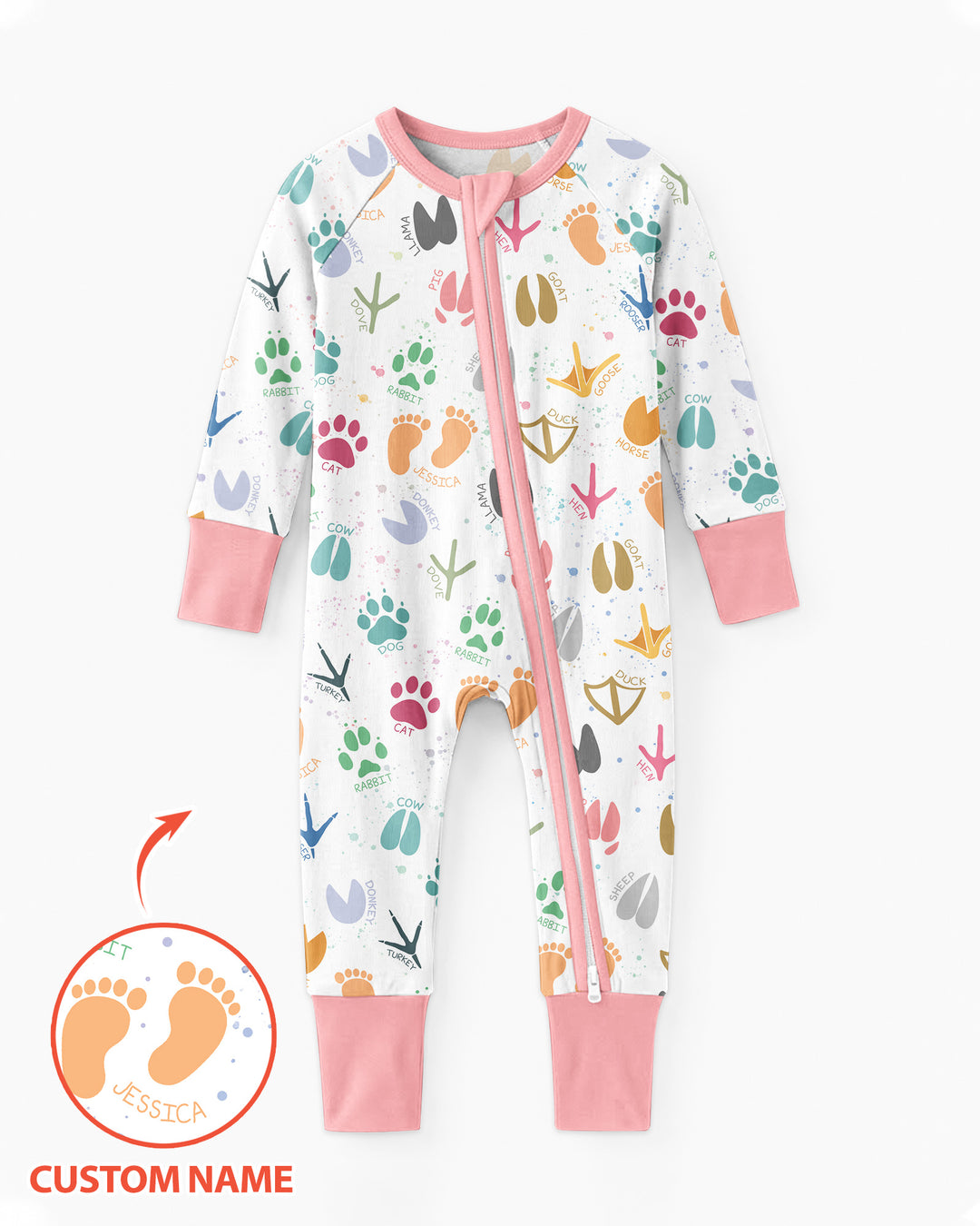 Cute Farm Animal Tracks Custom Name Bamboo Convertible Zippy