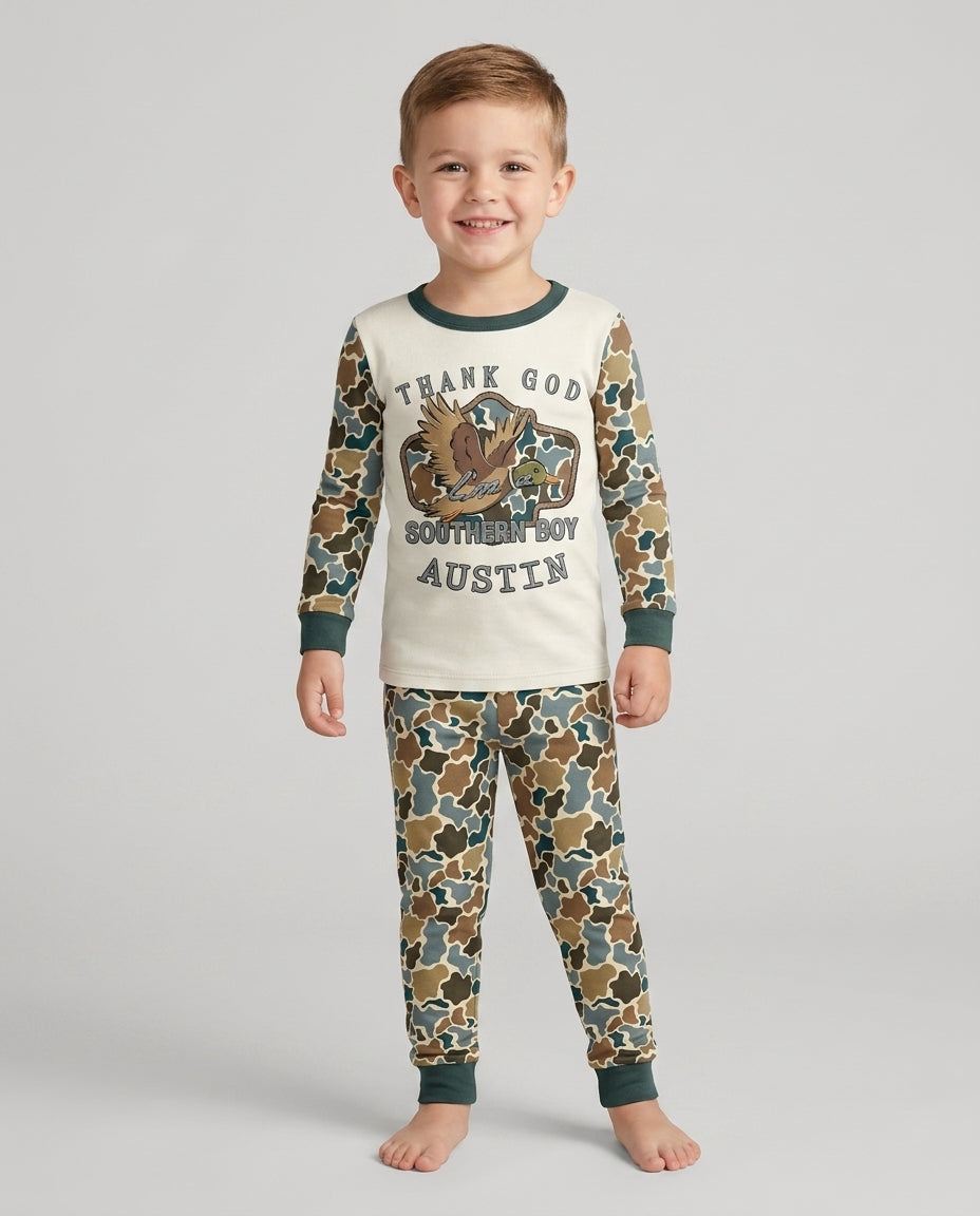 Custom Name Southern Duck Camo Bamboo Two Piece Long Sleeve Pajama Set