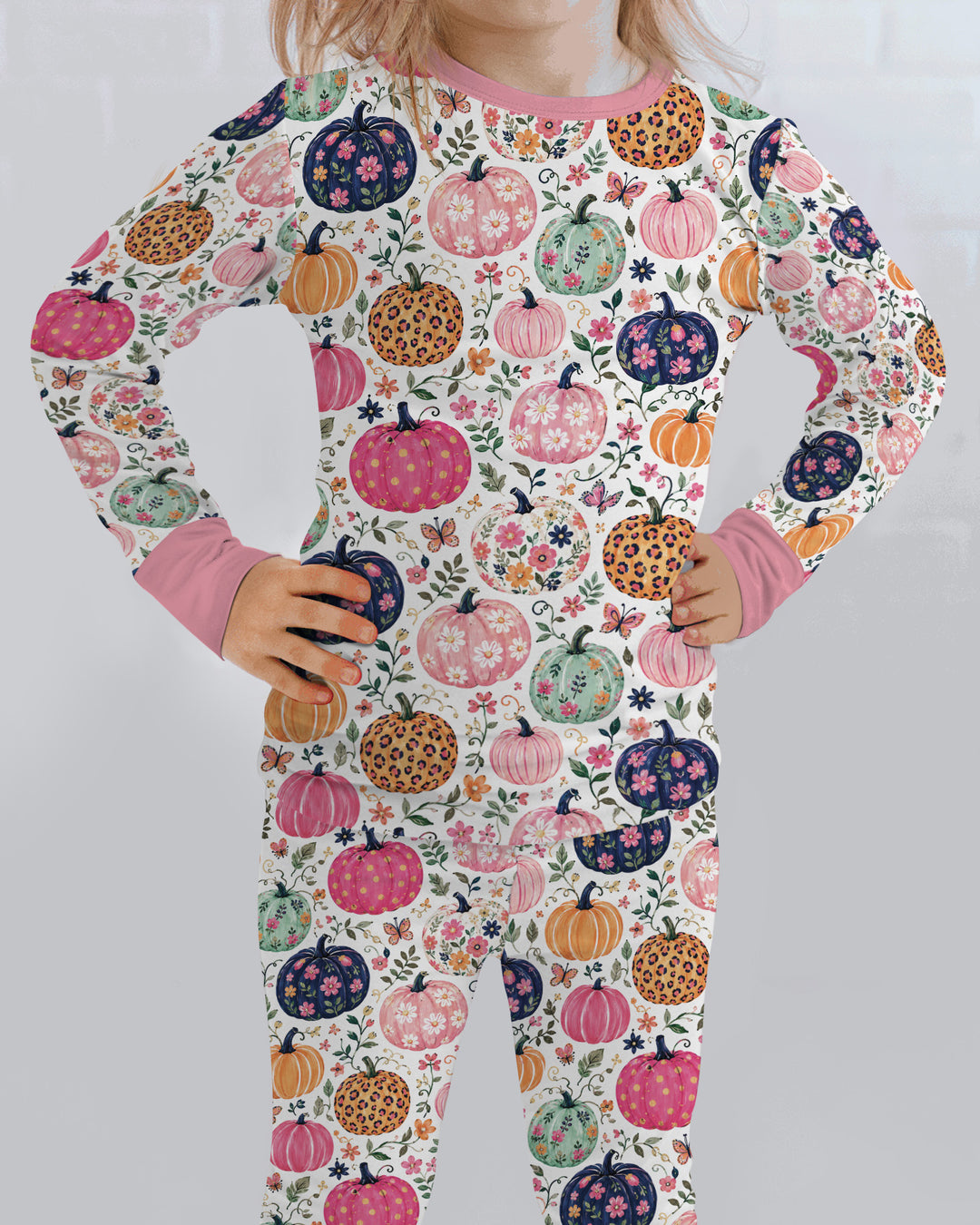 Floral Pumpkin Bamboo Two Piece Long Sleeve Pajama Set