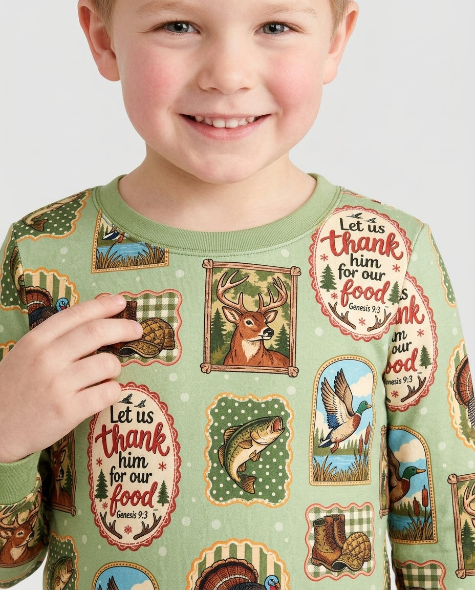 Hunting Let Us Thank Him For Our Food Bamboo Two Piece Long Sleeve Pajama Set