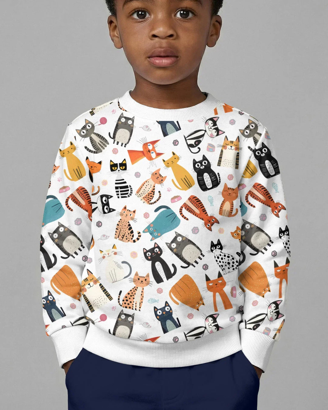 Goofy Mischief Katze Familie passendes Bambus Rundhals-Sweatshirt