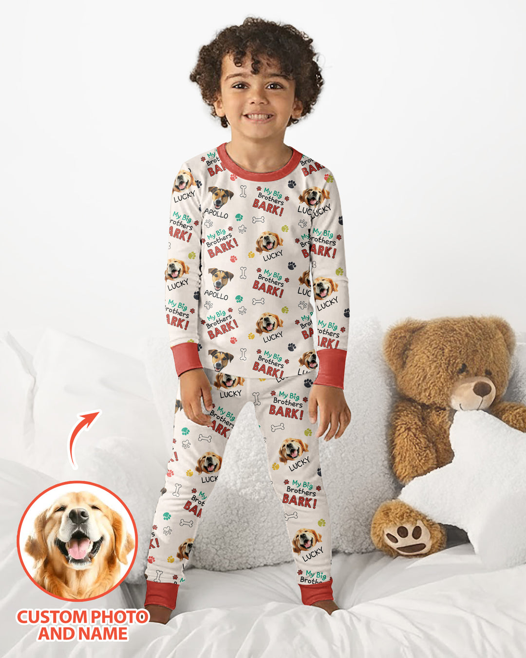 Raised With Paws - Custom Pet Photo And Name Bamboo Two Piece Long Sleeve Pajama Set