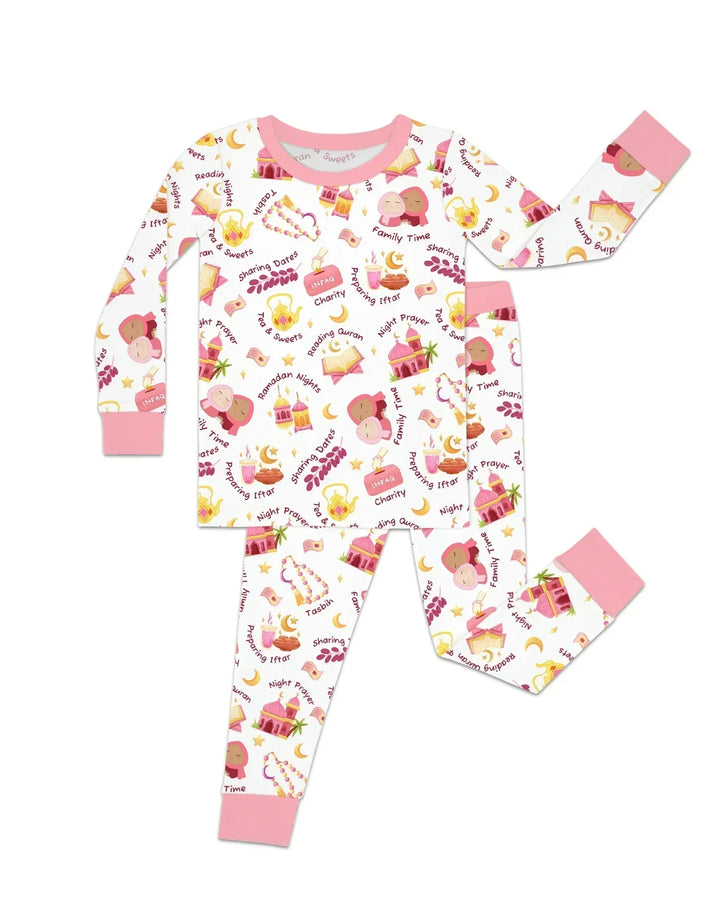 Zweiteiliges Langarm-Pyjama-Set mit Sommerfrüchten