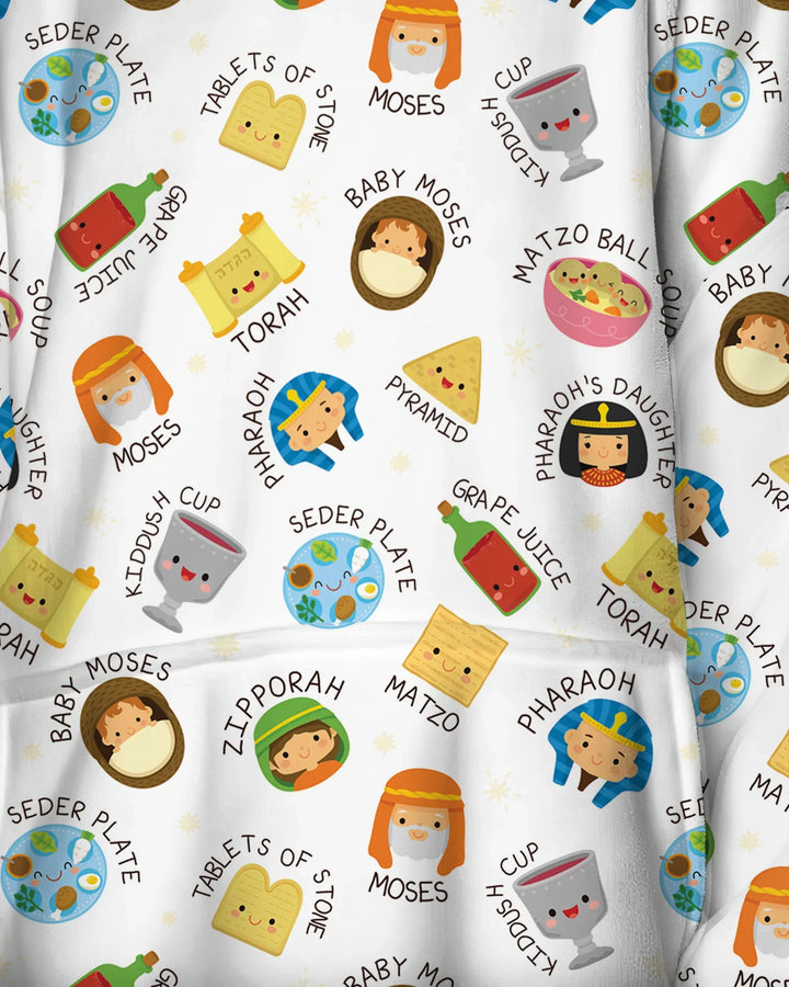 Cute Passover Characters Wearable Bamboo Blanket Hoodie