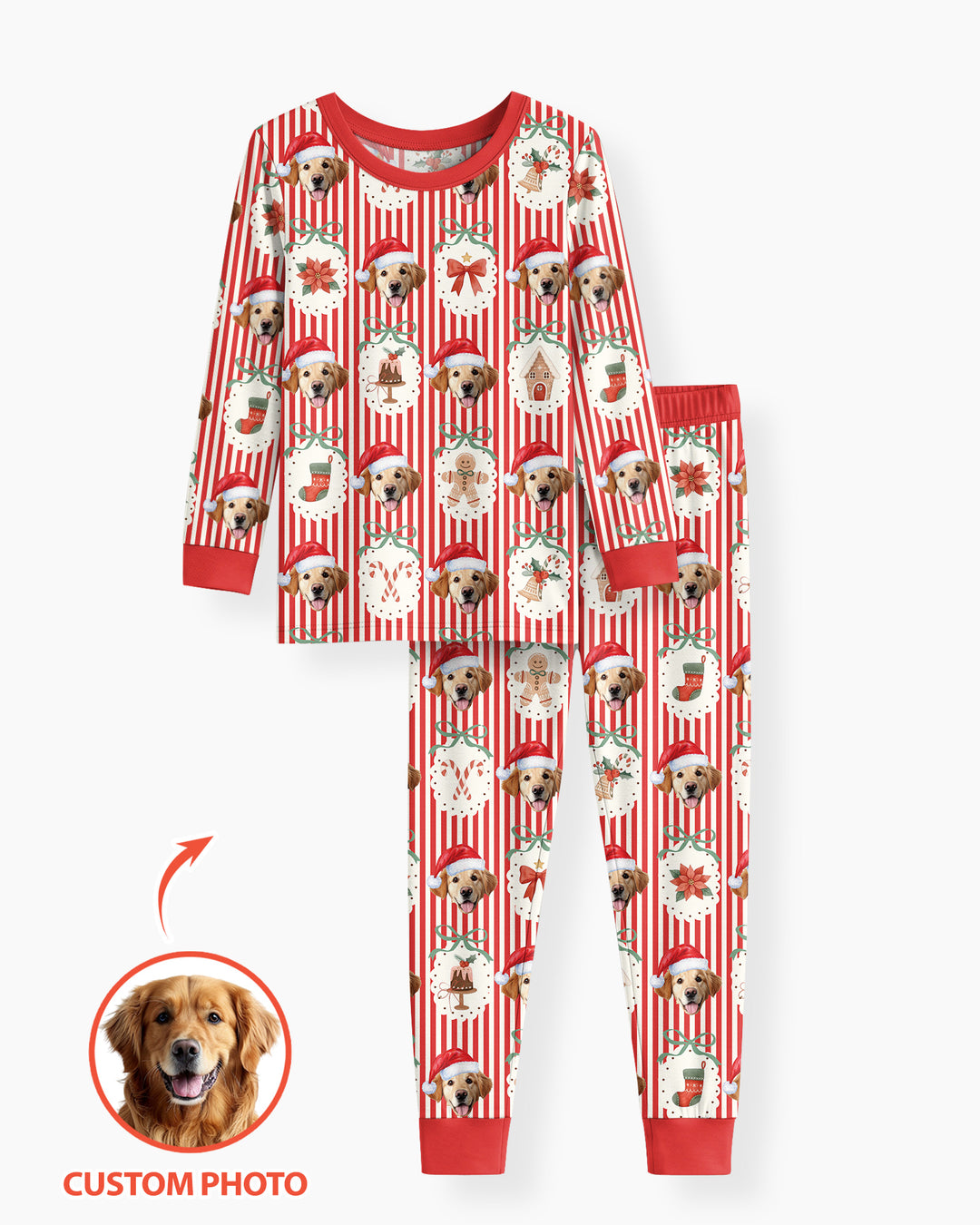 Christmas Paws Custom Photo Bamboo Two Piece Long Sleeve Pajama Set