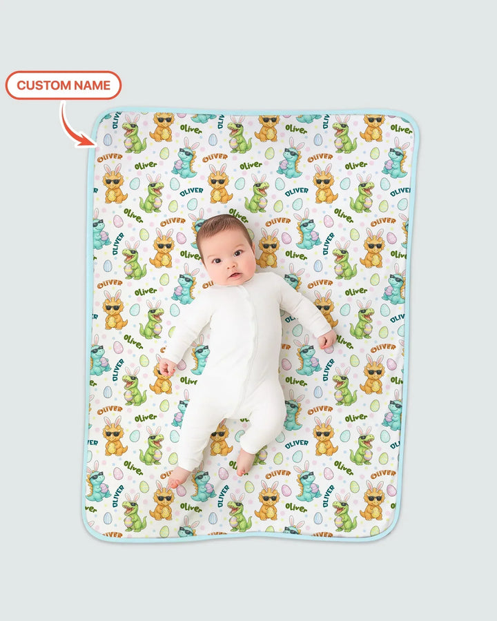 Custom Name Dinosaur on the Hunt Bamboo Blanket