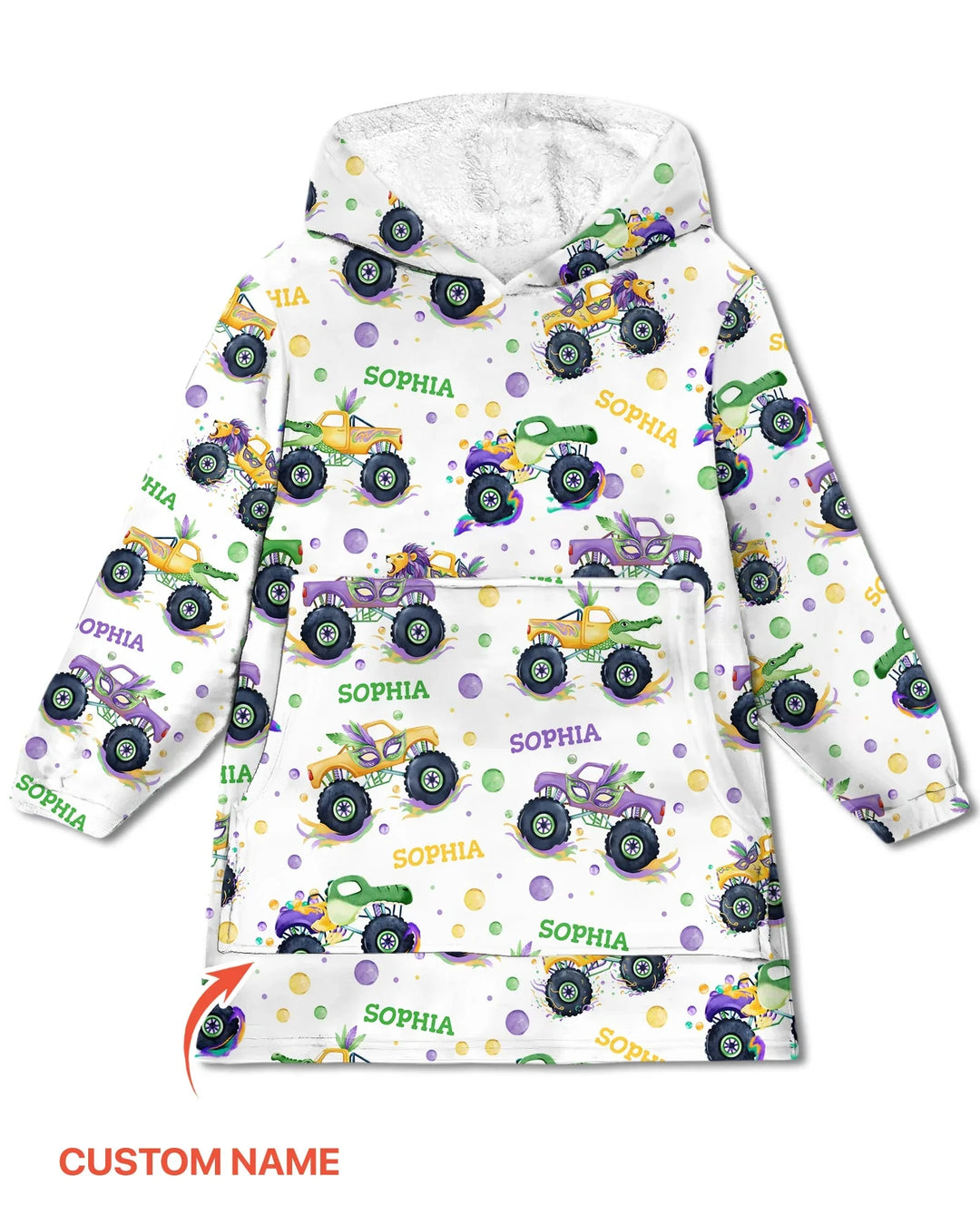Personalisierte Mardi Gras Monster Trucks Bambus Decken-Hoodie