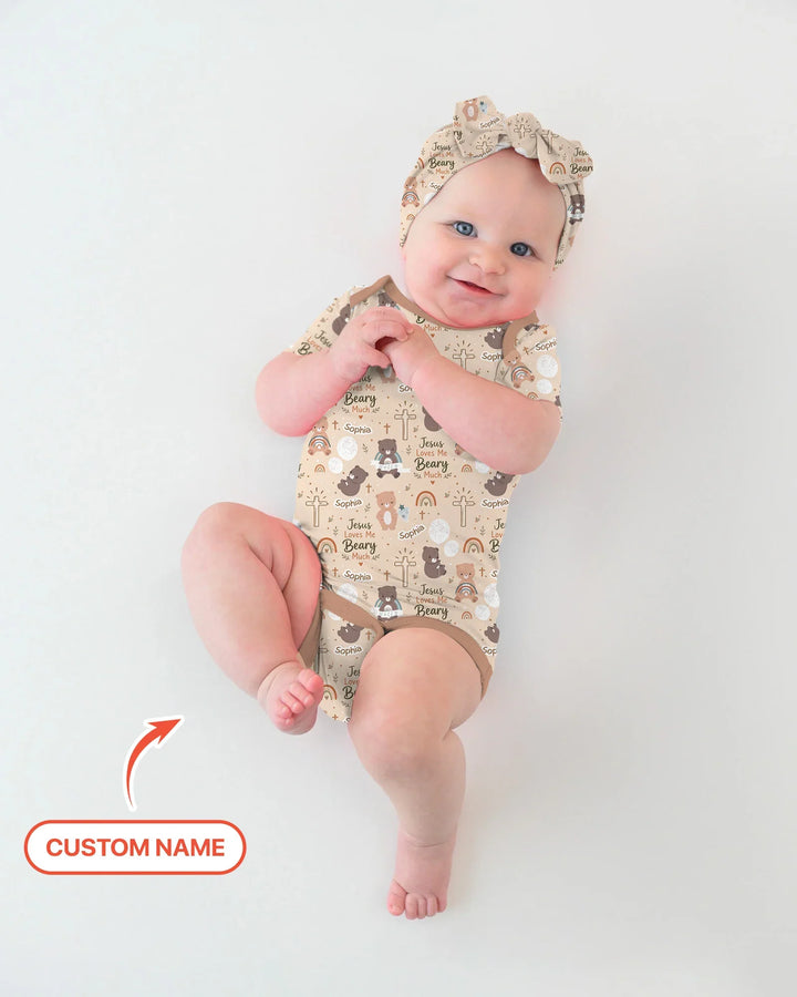Custom Name Jesus Loves Me Beary Much Bamboo Bodysuit