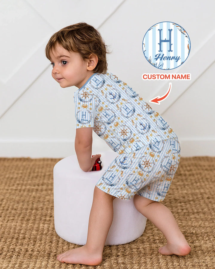 Zweiteiliges Pyjama-Set mit kurzen Ärmeln und Shorts im Sommer-Design