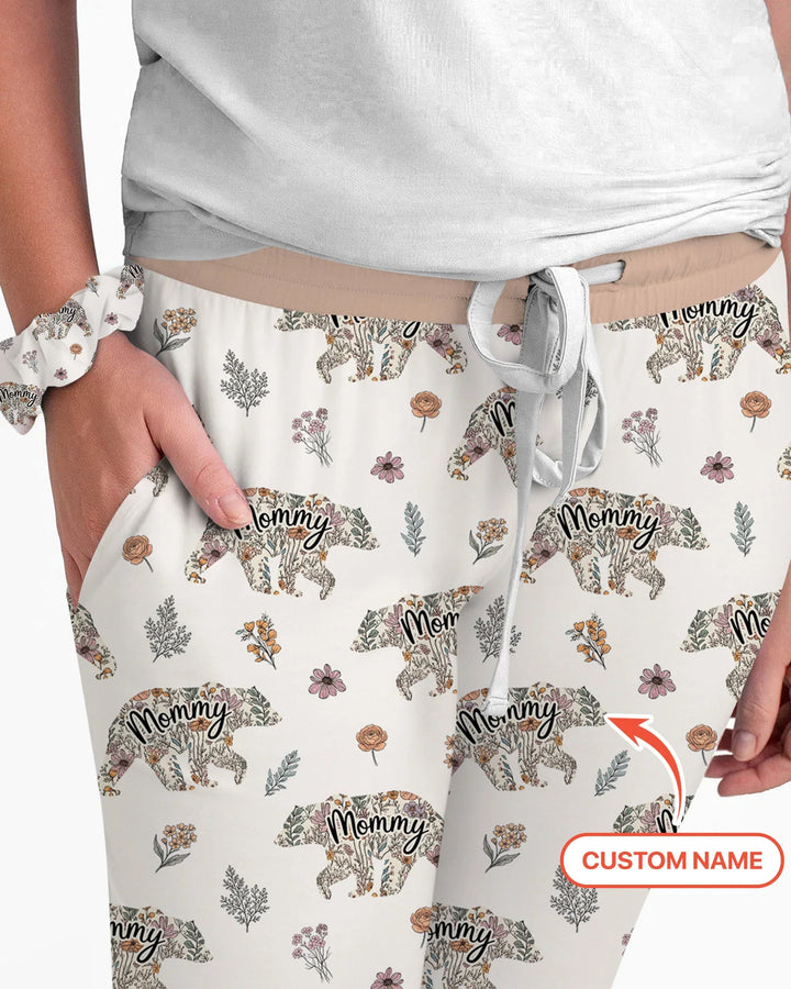 Benutzerdefinierter Name Blumen Bär Familie Passender Bambus Damen Schlafanzug Set