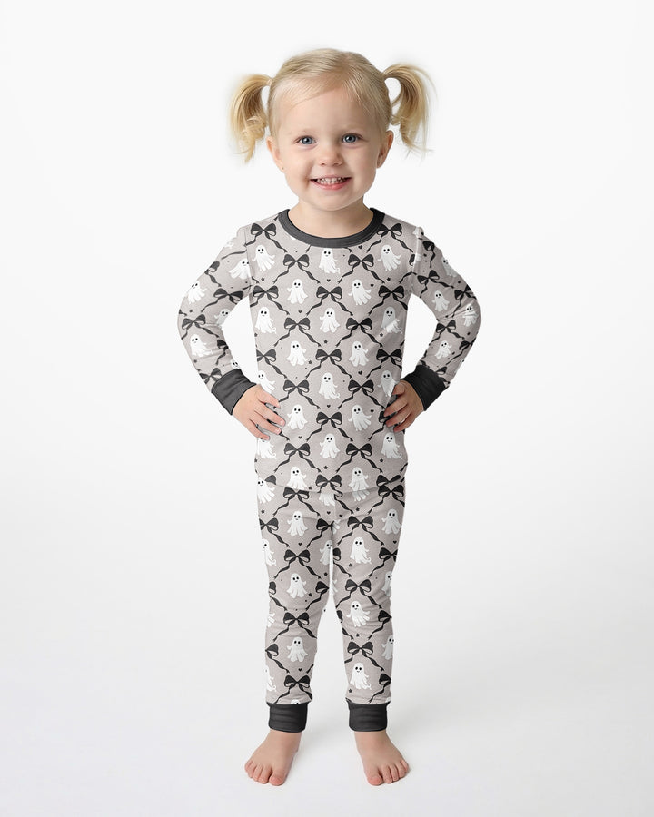 Cute Ghost Boo Coquette Halloween Bamboo Two Piece Long Sleeve Pajama Set