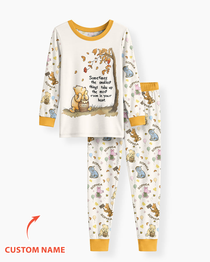 Little Things, Big Love Classic Bear Custom Name Bamboo Two Piece Long Sleeve Pajama Set