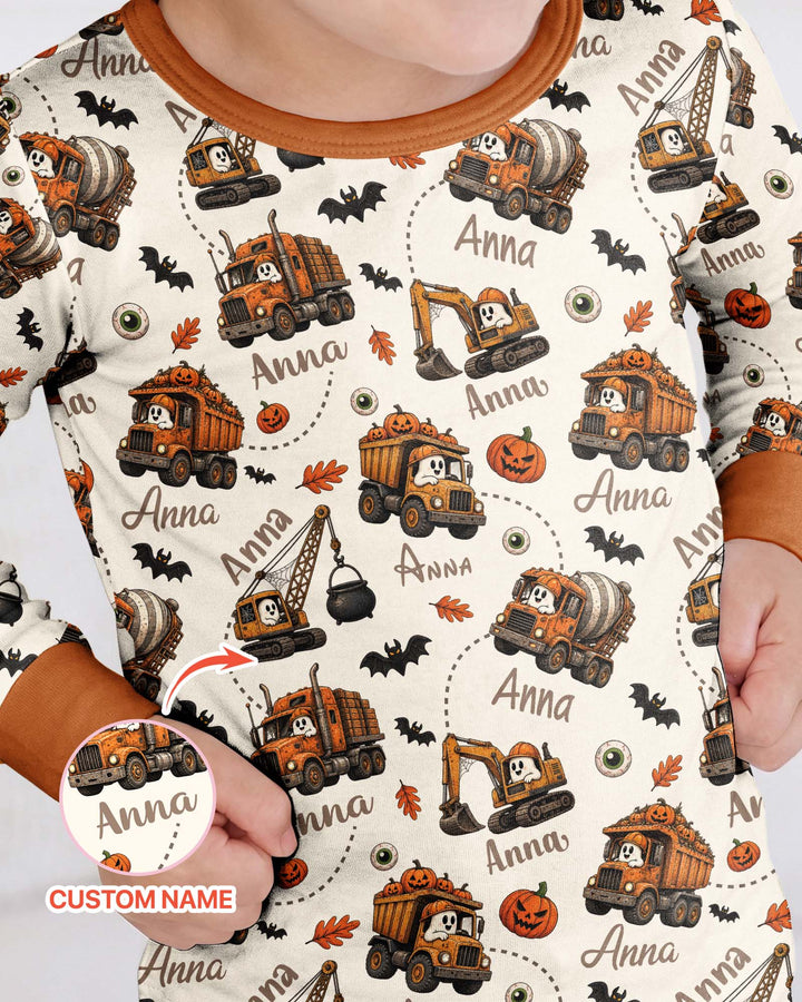 Spooky Trucks Custom Name Bamboo Two Piece Long Sleeve Pajama Set