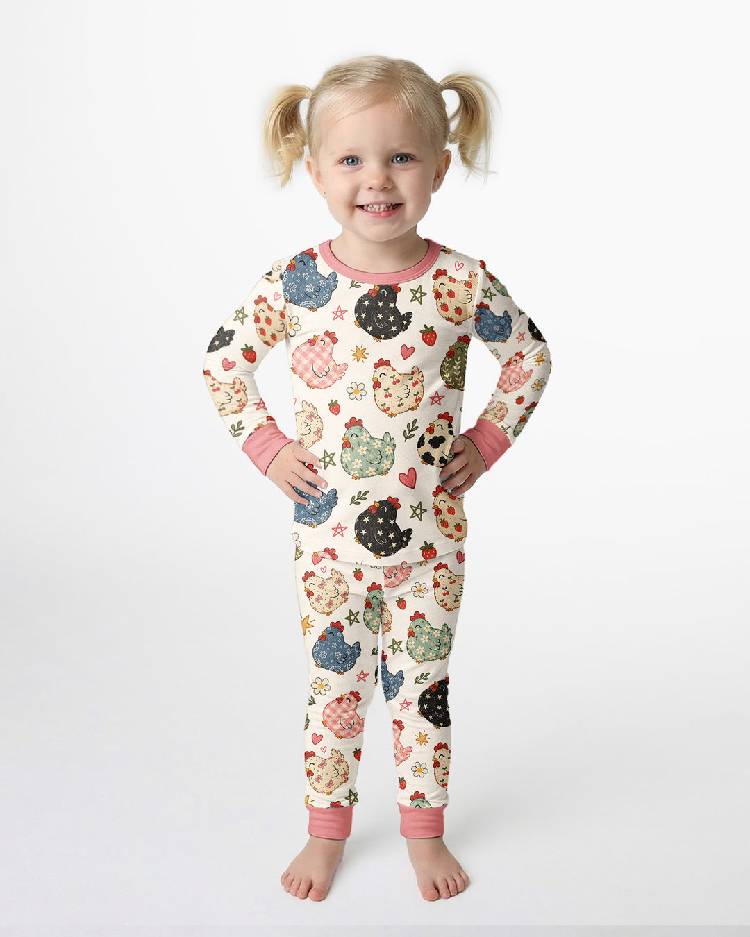Playful Farm Chicken Bamboo Two Piece Long Sleeve Pajama Set