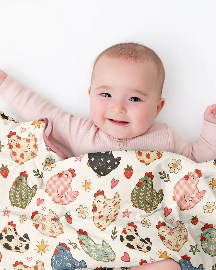 Playful Farm Chicken Bamboo Blanket