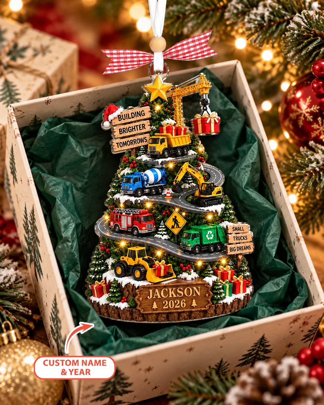 Custom Construction Truck Christmas Acrylic Ornament