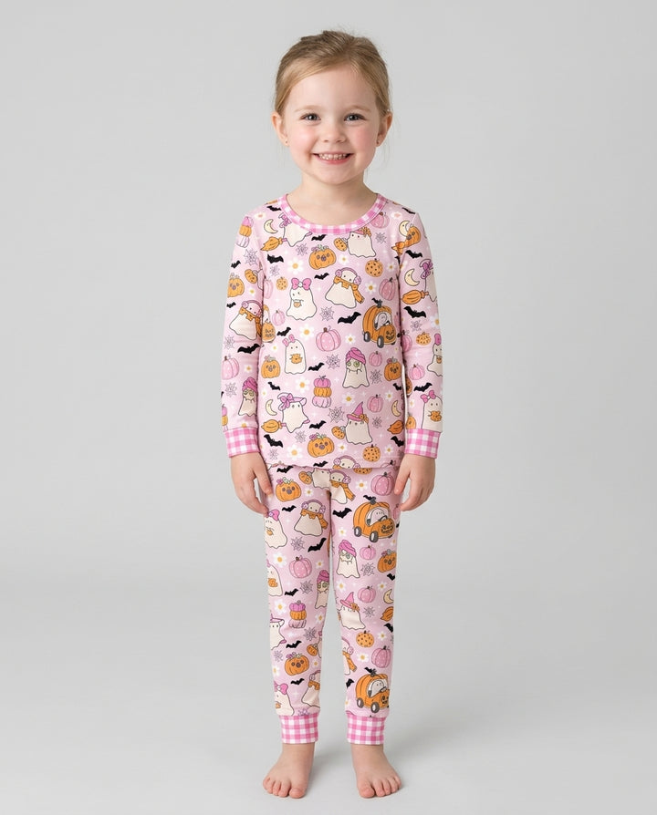 Pink Boo Patch Bamboo Two Piece Long Sleeve Pajama Set